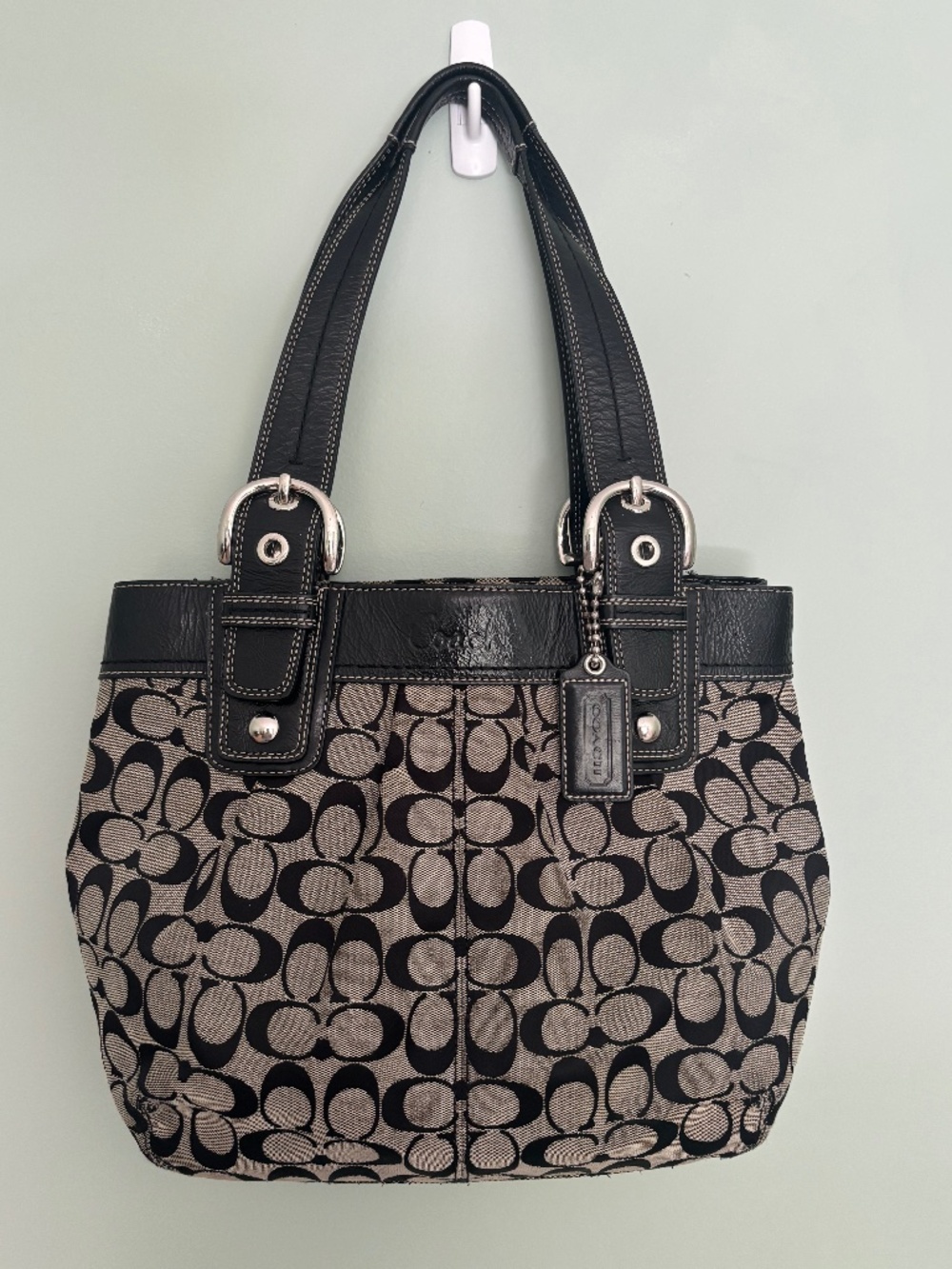 Vintage Coach 2007 Soho Signature Black Pleated Tote Bag